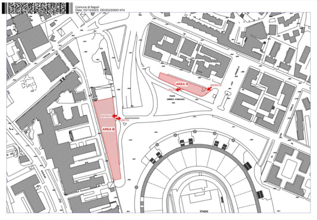 Mappa delle aree interessate dal divieto di sosta durante partite ed eventi
