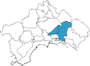 piantina della città di Napoli con evidenziata l'area della municipalità 4