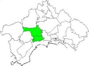 piantina della città di Napoli con evidenziata l'area della municipalità 5