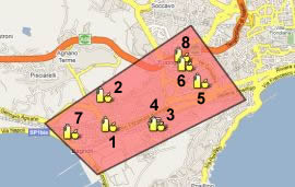 piantina stradale con evidenziati i mercati della municipalità 10