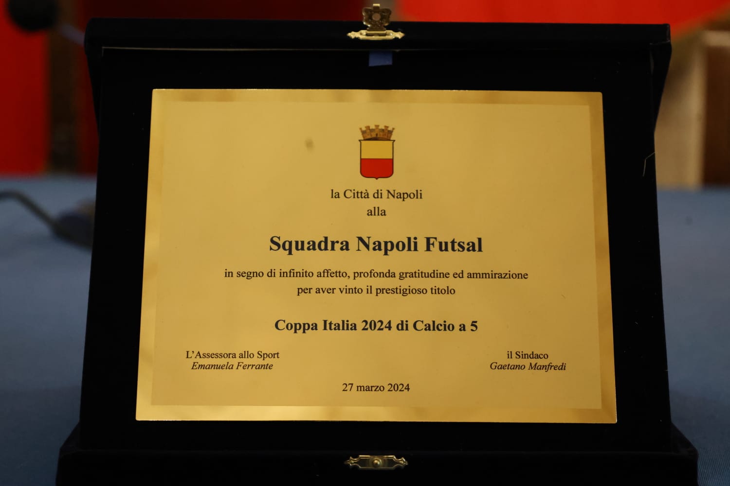 In sala Giunta la Napoli Futsal vincitrice della Coppa Italia