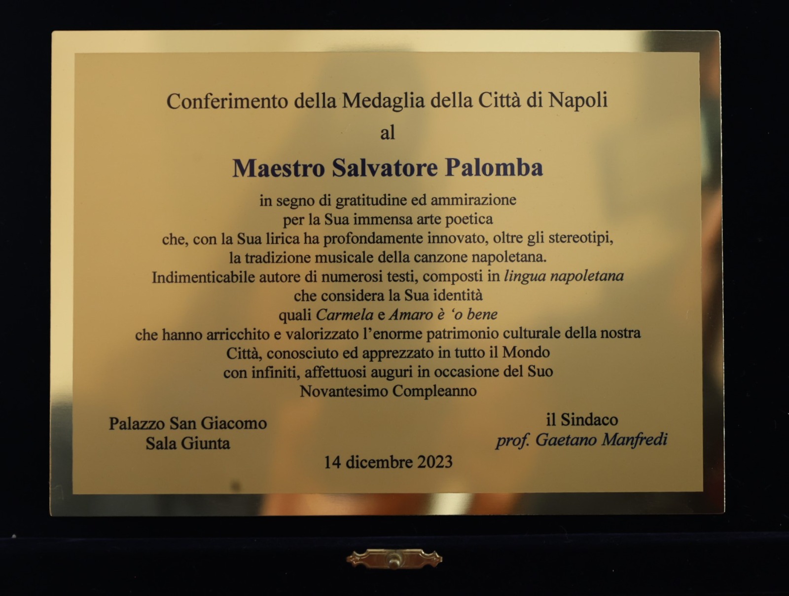La Medaglia della Città di Napoli a Salvatore Palomba