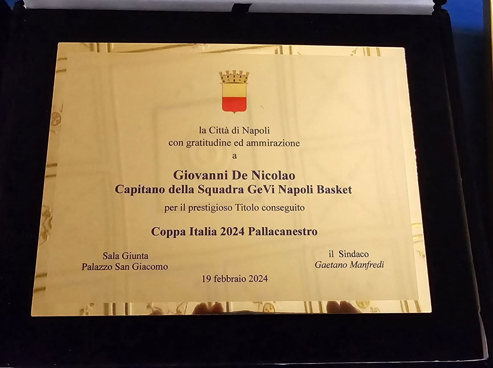 Premiata in Comune la Gevi Napoli basket