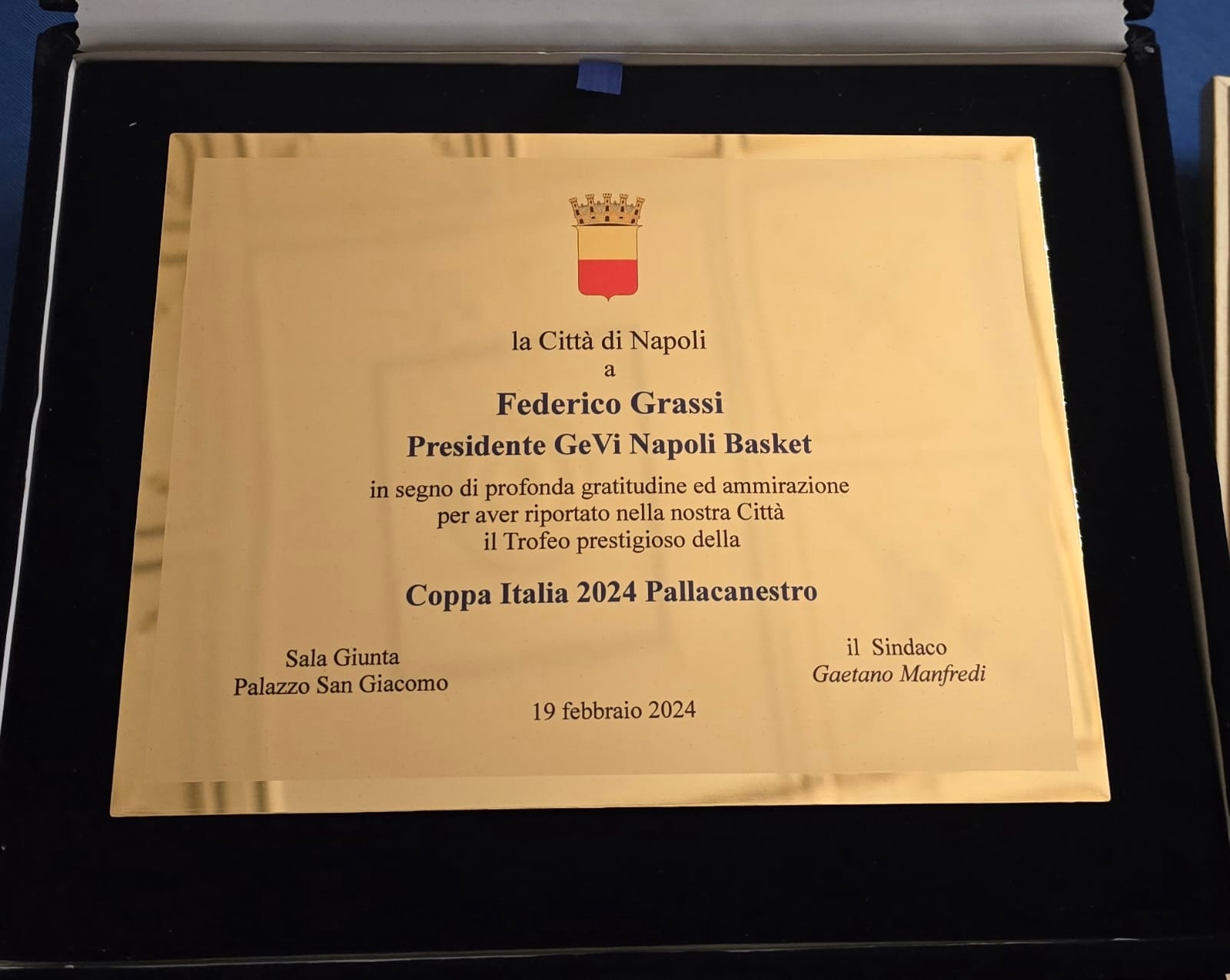 Premiata in Comune la Gevi Napoli basket